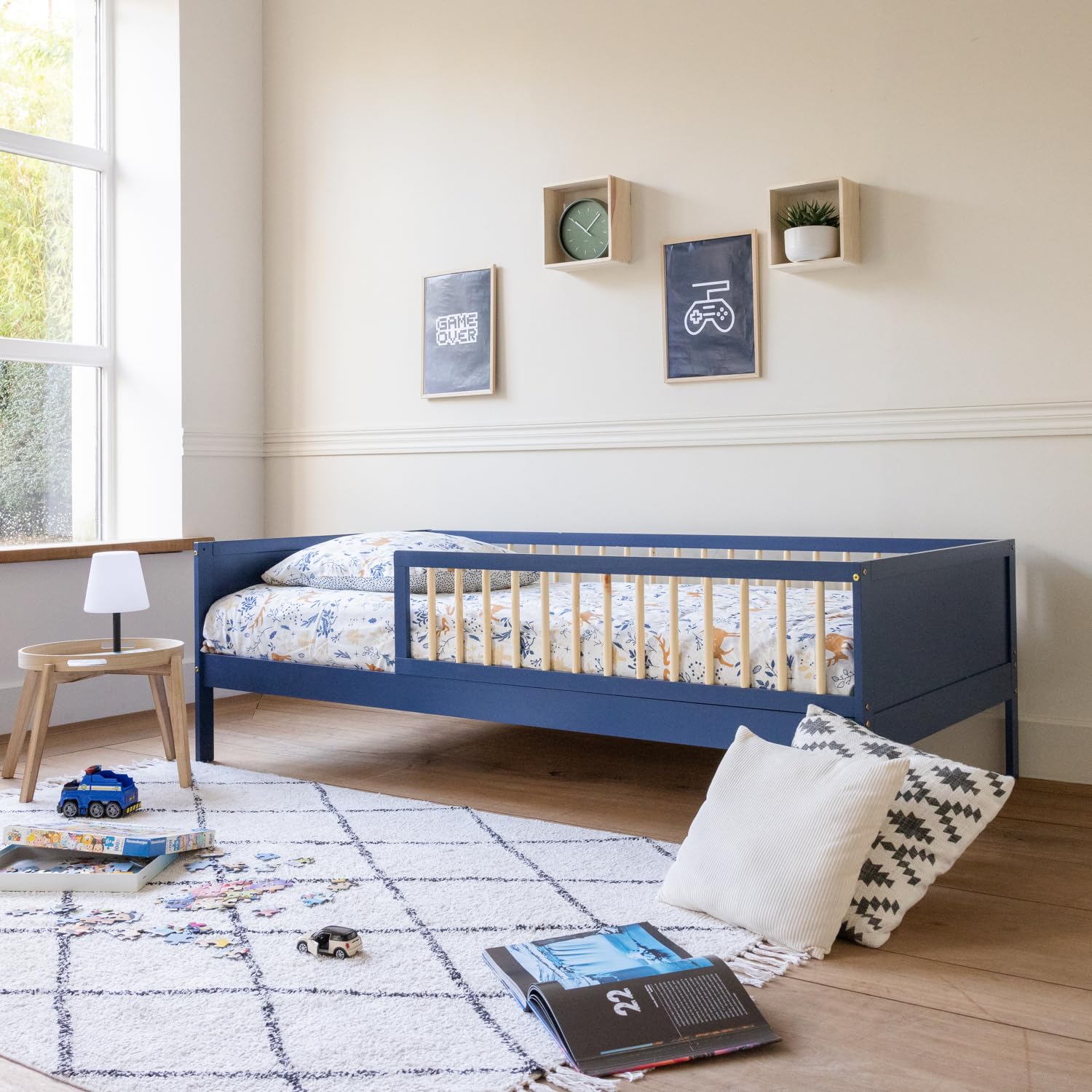 Happy Garden Cama Infantil Adam, tamaño 190x90cm, con somier Estructura de Madera Azul Oscuro, fácil de Montar Una excelente opción para Crear un Dormitorio Infantil Alegre y Acogedor.
