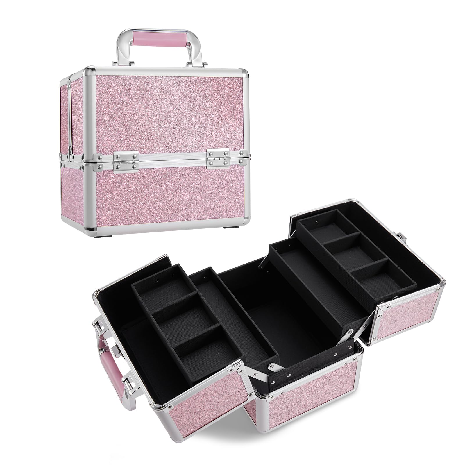 Schminkkoffer Kosmetikkoffer Make up Organizer Alu Werkzeugkoffer Nagel Koffer Beauty Case Make up Organizer,Rosa