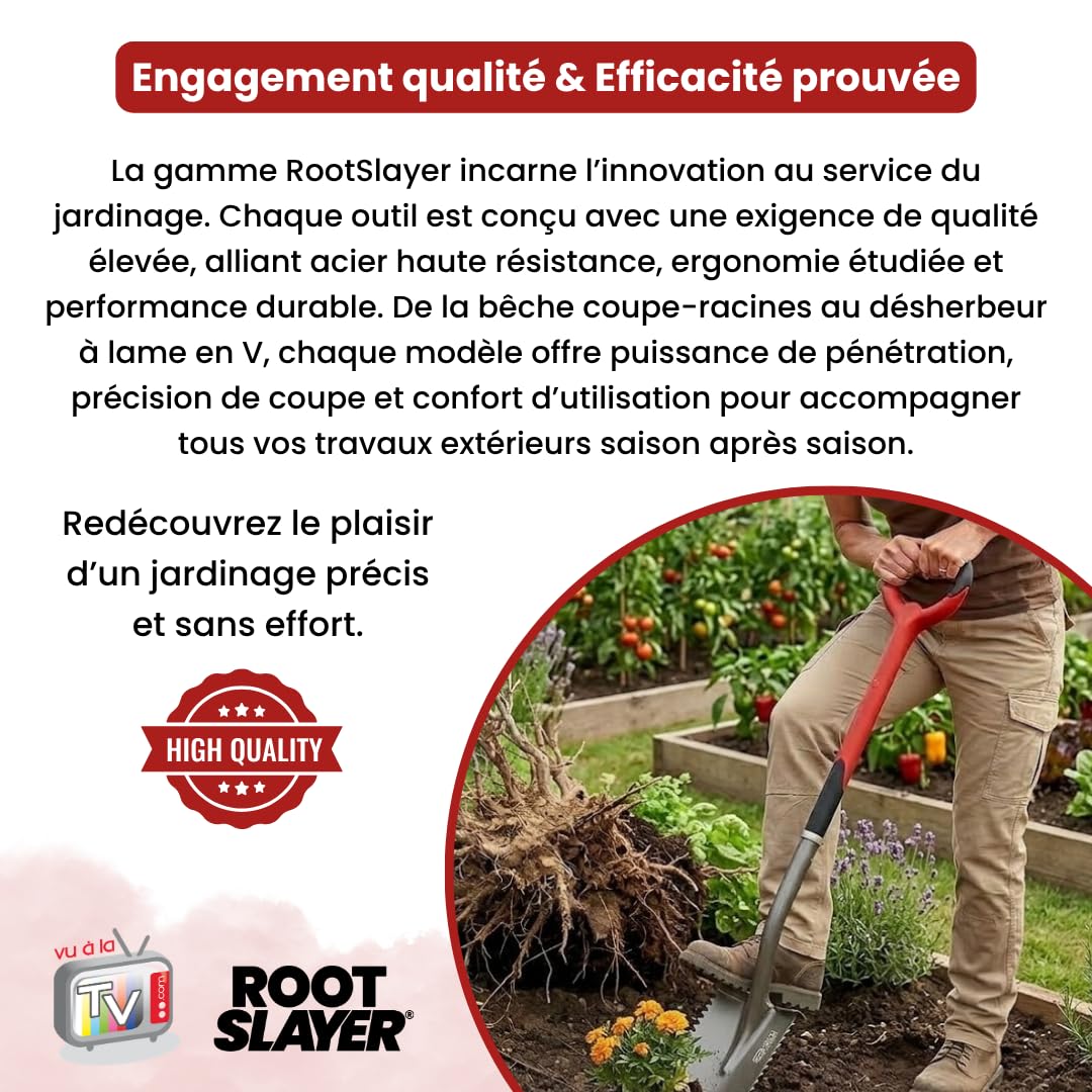 VENTEO - Bêche de Tranchée RootSlayer | Lame Dentée Acier Carbone Renforcé Haute Résistance | Coupe Racines sans Effort | Outil Jardinage Sol Dur | Tranchées Précises Drainage Irrigation Jardin