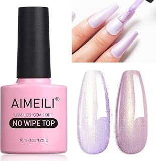 AIMEILI 2 in 1 Shiny Pearl Top Coat Nail Polish Semi-Permanent Pearlescent Glitter Finish No Wet Top Coat Long Life 10ml-09