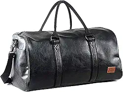 Bolsa de viagem de couro com bolsa de sapatos, bolsa de fim de semana à prova d'água, bolsa esportiva para homens e mulheres - preta, Preto, 20inch