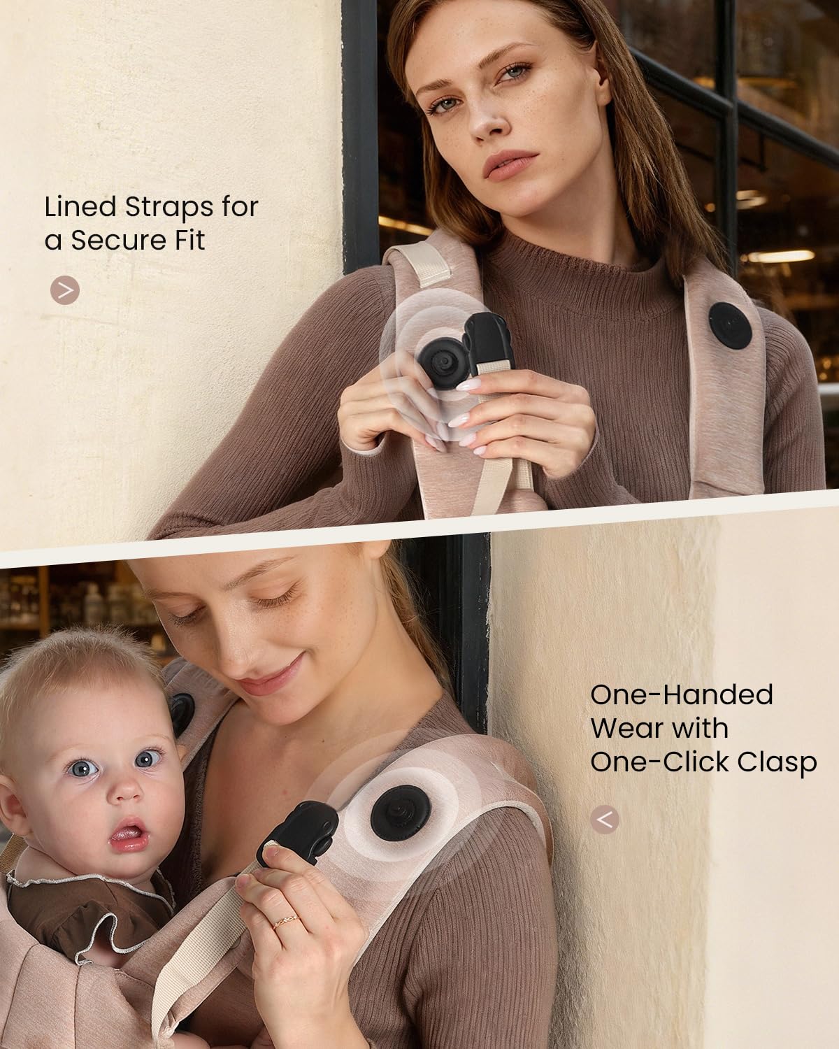 GROWNSY Baby Carrier, One-Click Release Clasp for Easy to Wear, Cozy Wraps Carrier Newborn to Toddler with Head Support(7-44lbs), Ergonomic & Lightweight for Infant to Toddler, Dusty Pink