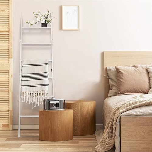 Miniatura 11 de Escalera para mantas, soporte de edredón de madera de 6 niveles, estante decorativo para escalera, estante inclinado, estante de almacenamiento