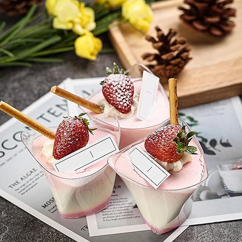 Miniatura 2 de Tosnail Paquete de 50 vasos triangulares de postre de 4 onzas, vasos desechables de plástico con 50 cucharas de postre de plástico