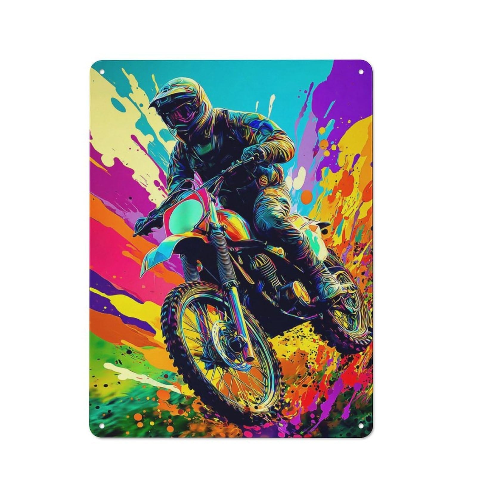 Junmoney Colorful Motocross Rider Artwork Metal Wall Plaque With Design 40X30cm, Classic Retro Room Decor For Kitchen, Hallway, Bar Or Small Cafe