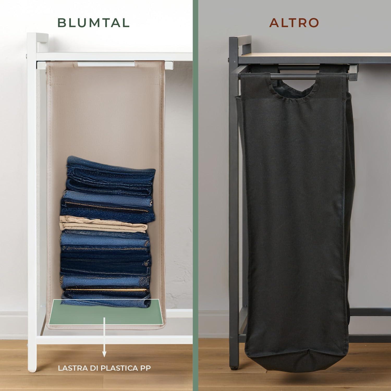 Blumtal cesto biancheria sporca 2 scomparti in grigio per organizzare - cesta portabiancheria 2 scomparti estraibili con ripiano superiore in materiale effetto cemento - struttura in metallo bianco