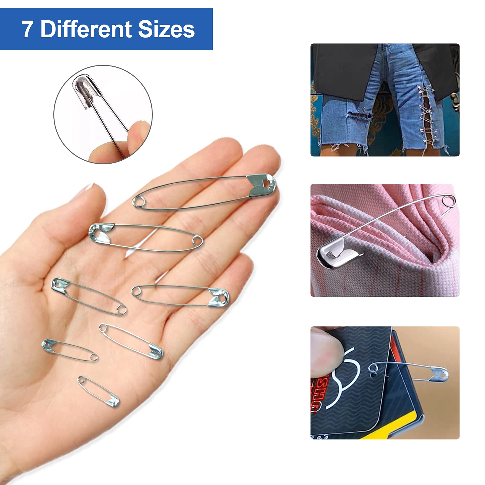 Redamancy Spille da Balia Argento - 460 Pezzi in 7 Misure, Resistenti per Cucito Artigianale, Creazione di Gioielli, Forniture per Ufficio e Casa