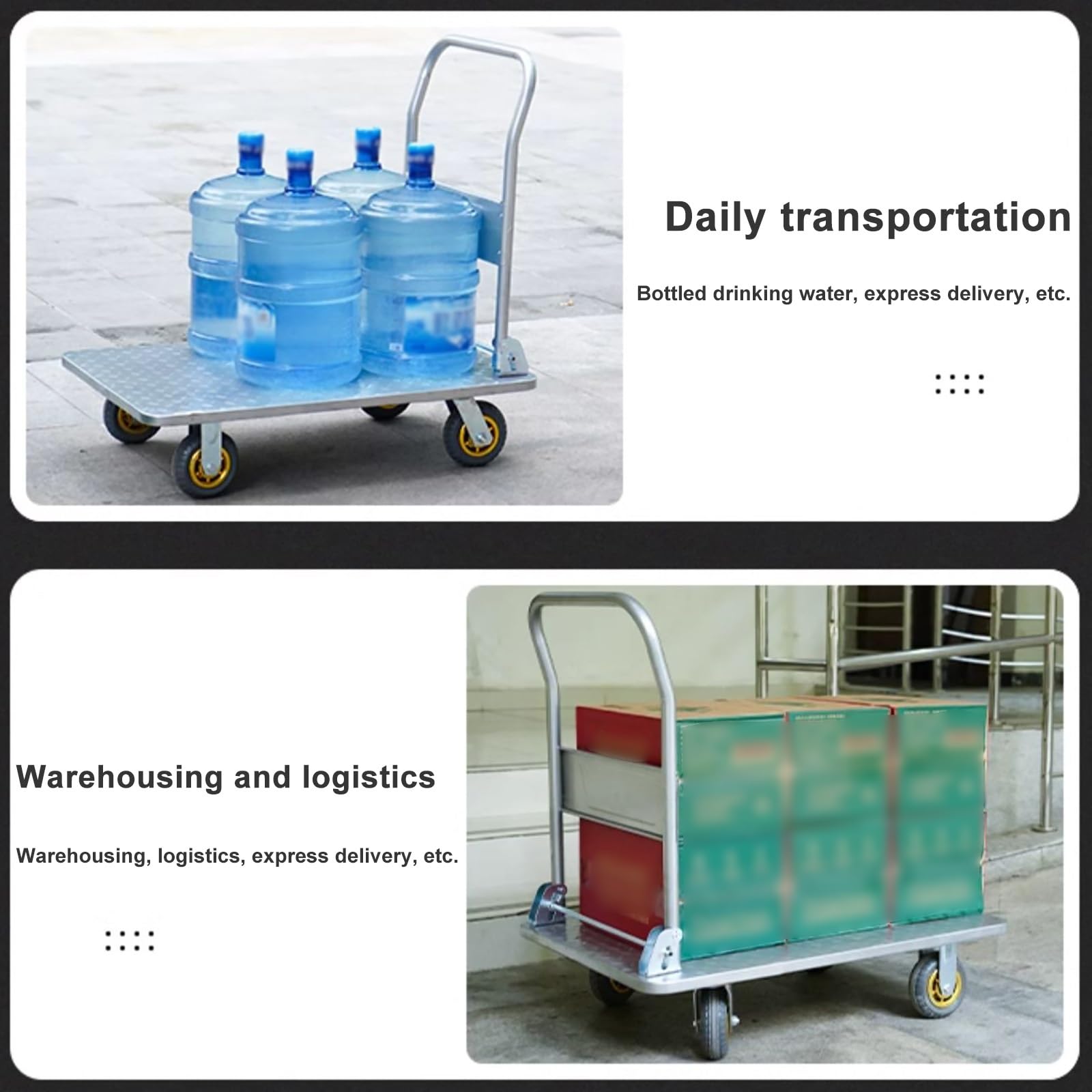 Carrito Transporte con Ruedas, Carro Plegable Tiene Una Gran Capacidad De Carga, Fácil De Mover, Fácil De Almacenar, Fácil De Transportar, Adecuado para Carga Y Descarga(Plata,23.6x35.4in)