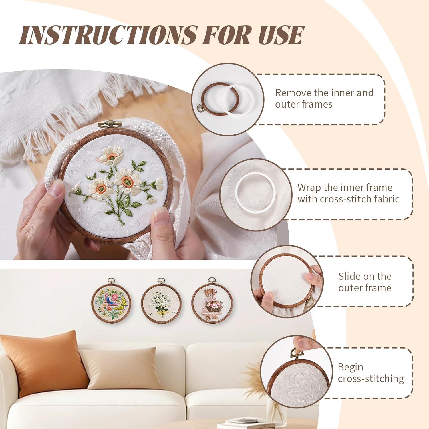 12 PCS 3 Inch Small Embroidery Hoops, Round Imitation Wood Rubber Cross Stitch Hoop Rings Embroidery Hoop for DIY Craft, Sewing, Display Frame & Hanging Ornaments (3 in)