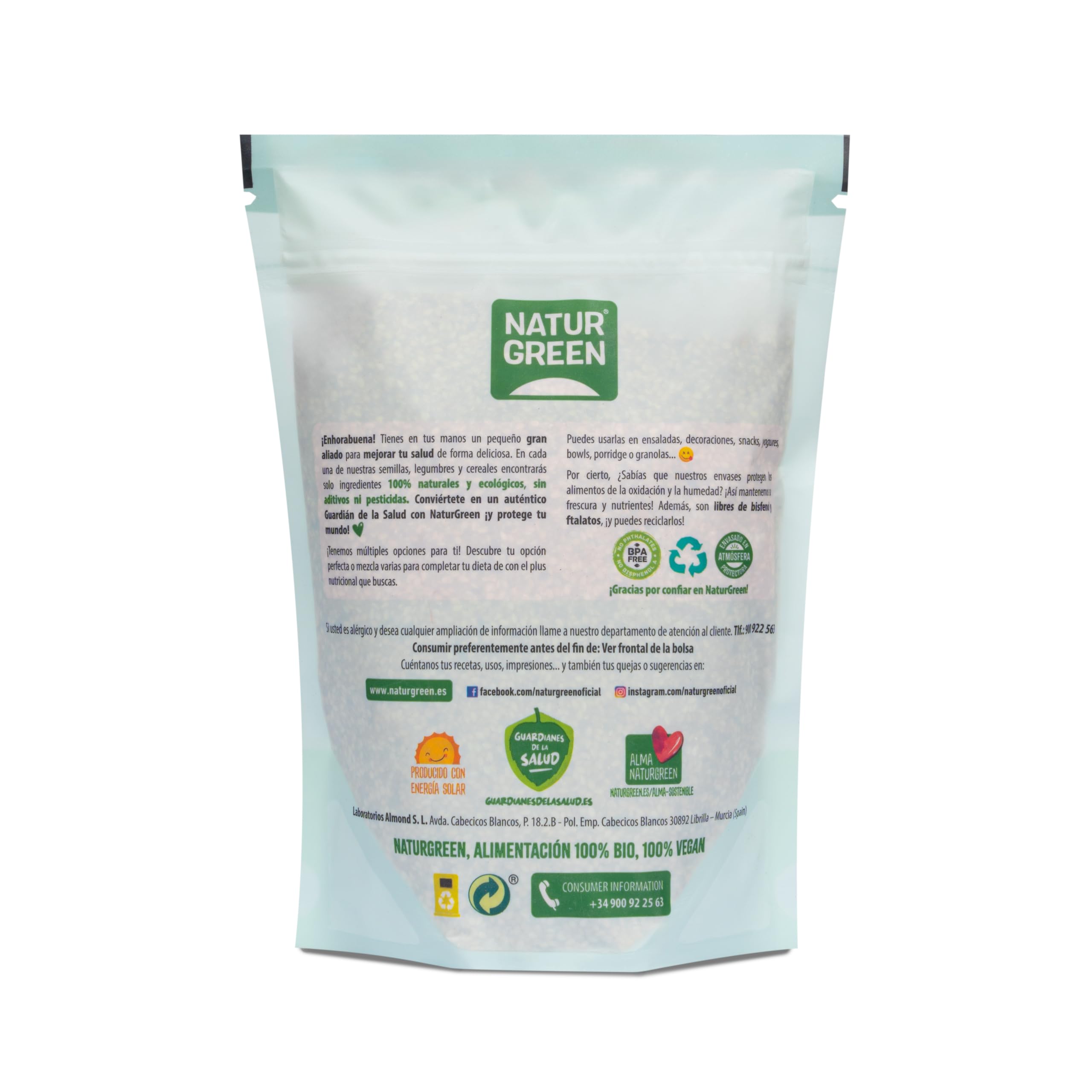 NaturGreen - Sésamo Tostado Bio 400 g, 100% Fruto Seco Tostado Eco, Fuente de Calcio, Proteína y Fibra, Sin Gluten, Sin Azúcares, Vegano, Ensaladas, Panes, Salsas y Galletas