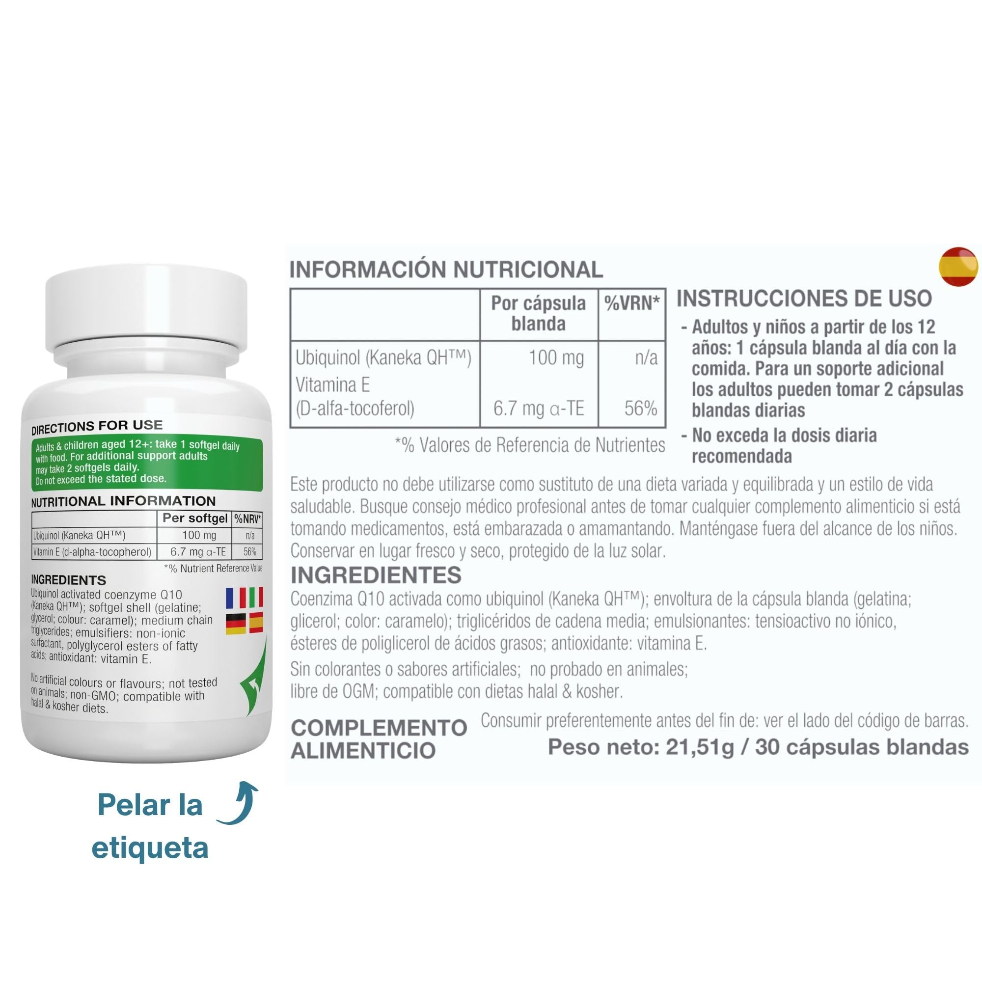 Igennus Advanced Kaneka Ubiquinol 100 mg, Sistema VESISorb, 600% de Biodisponibilidad, 30 Cápsulas Blandas, Suplemento de Coenzima Q10 Hidrosoluble de Acción Rápida para Energía, Suministro para 1 Mes