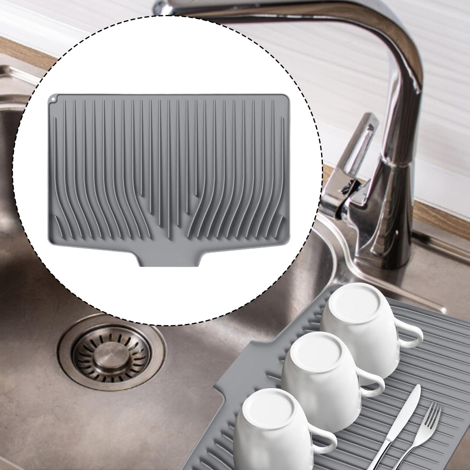 Tappetino Scolapiatti Da Cucina in Silicone Salvapiano Base di Asciugatura Resistente Al Calore E Antiscivolo Adatto per Cucine Domestiche E Ristoran, Grigio