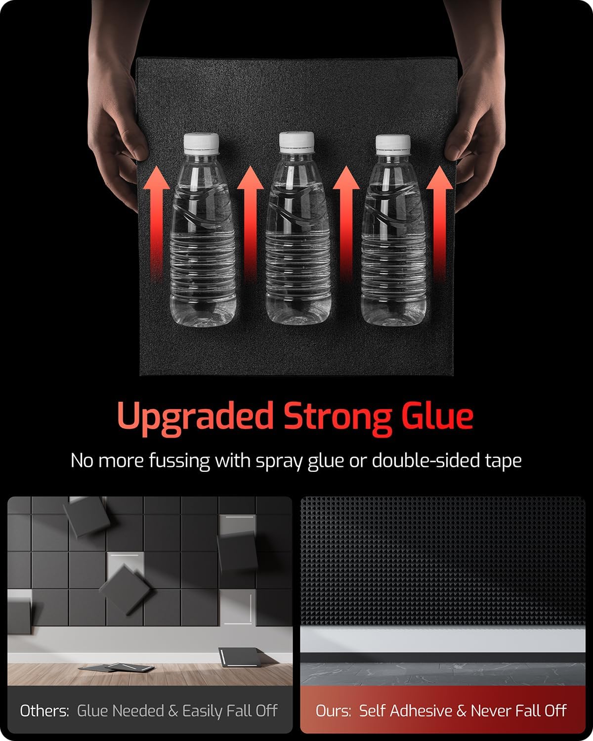 Acoustic Panels 12 pack Pyramid Self-Adhesive Upgrade,2"X12"X12" Sound Proof Foam Panels for Walls Quickly-Expand,Acoustic Wall Panels High Density Sound Absorbing for Gaming&Studio Decor,Black