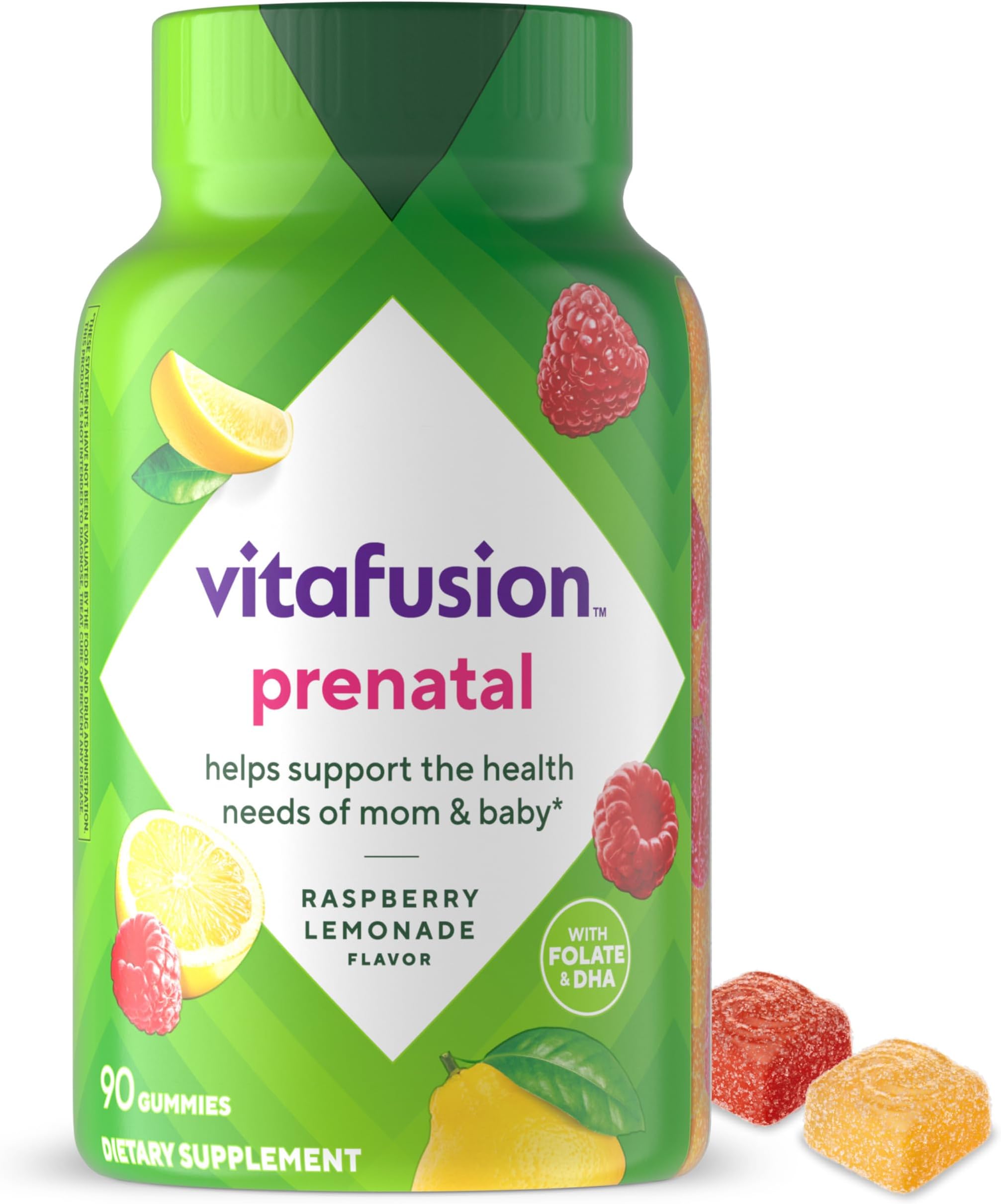 PreNatal Gummy Vitamins, Lemon & Raspberry Lemonade Flavored Pregnancy Vitamins for Women, 90 Count