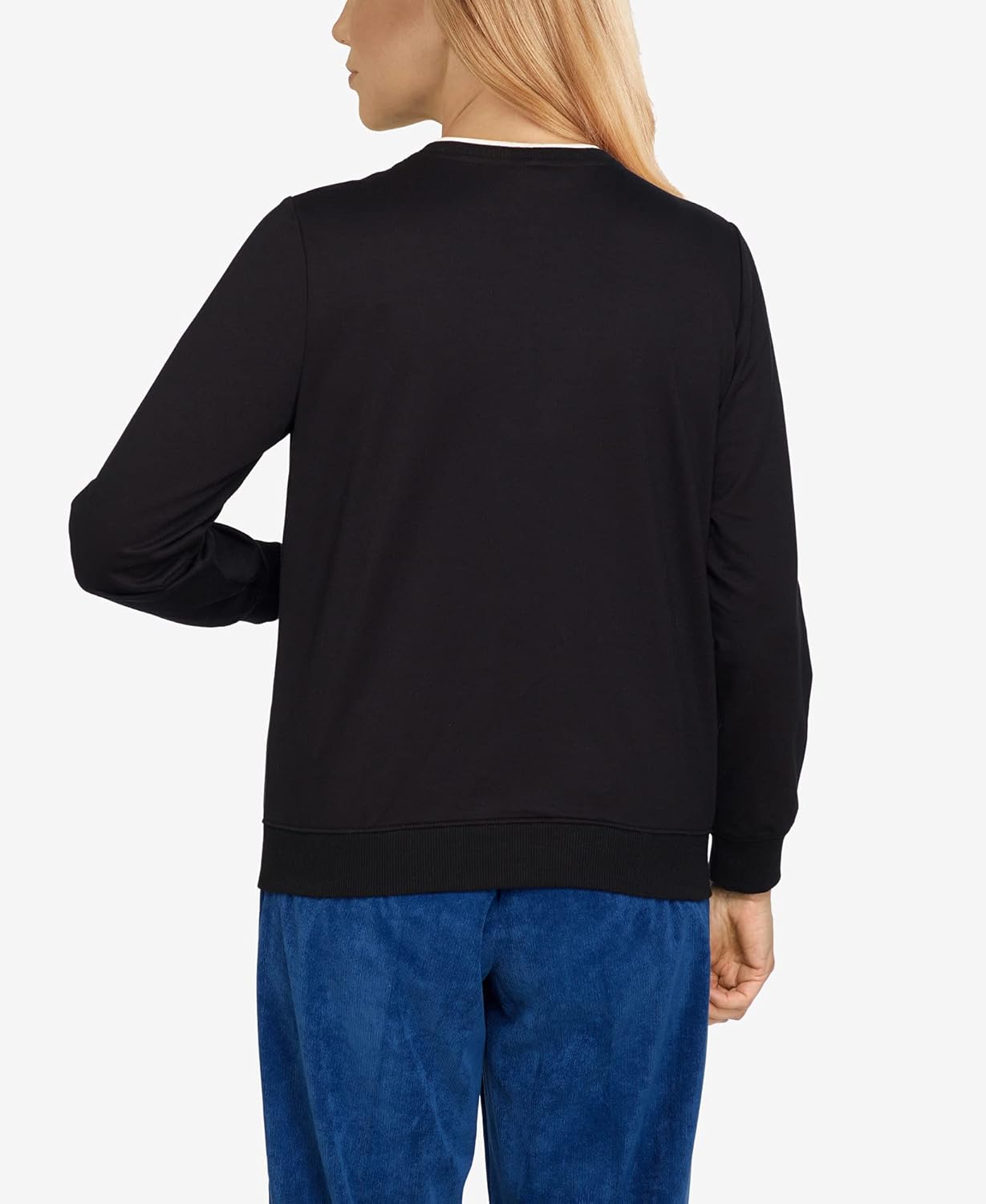 Alfred Dunner Womens Petite Blue Birds Top, Black, PXL