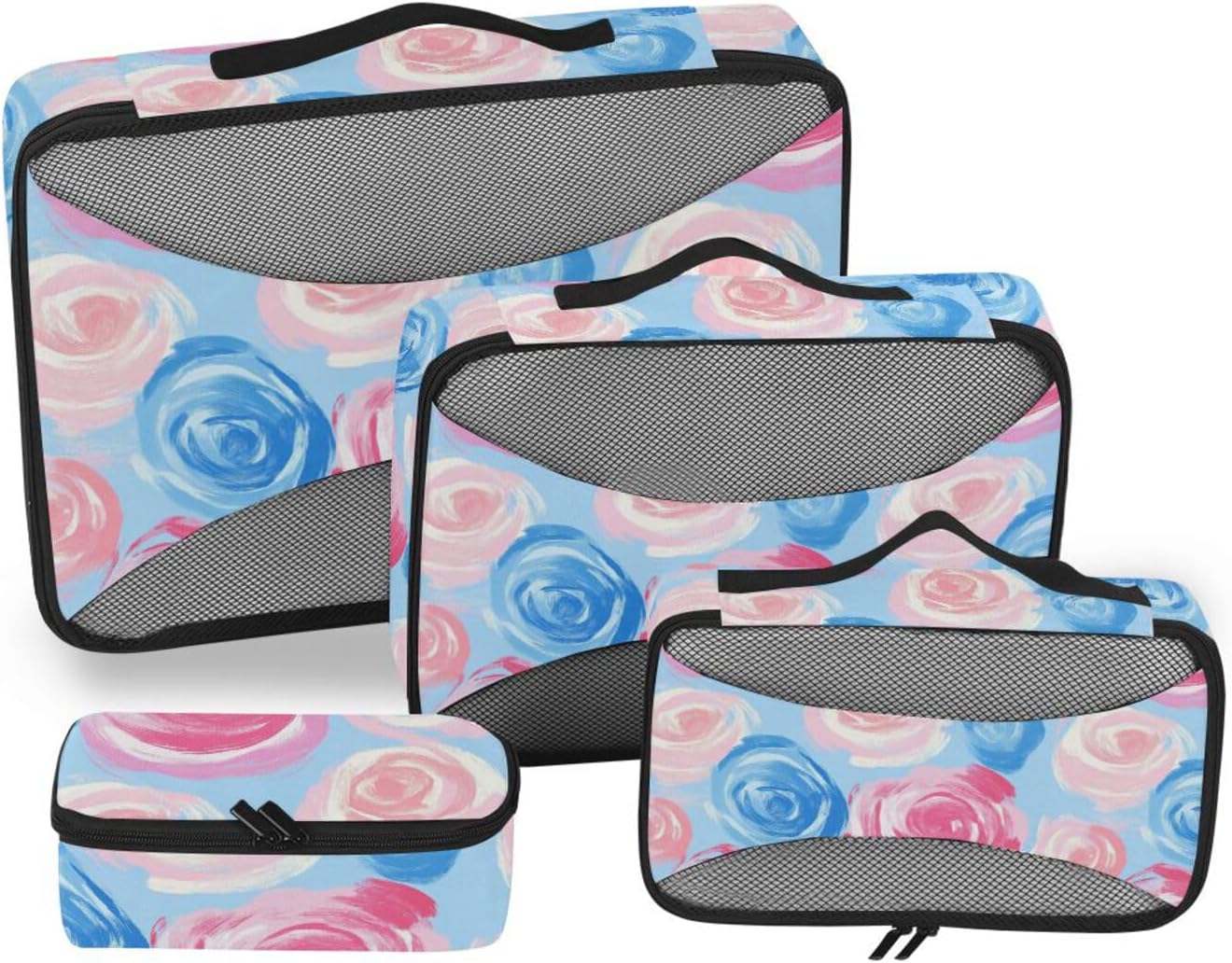Rose Valentine Light Blue 4 Pcs set organizer for travel Mesh Travel Essentials expandable packing cubes for women