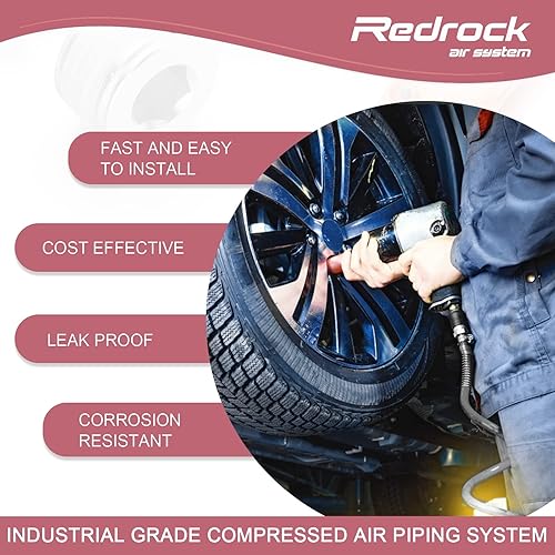 Miniatura 7 de Shop Kit de línea de aire de 34 pulgadas x 200 pies, 5 vías de salida de HDPE, tuberías de compresor de aire de aluminio para garaje, a prueba de