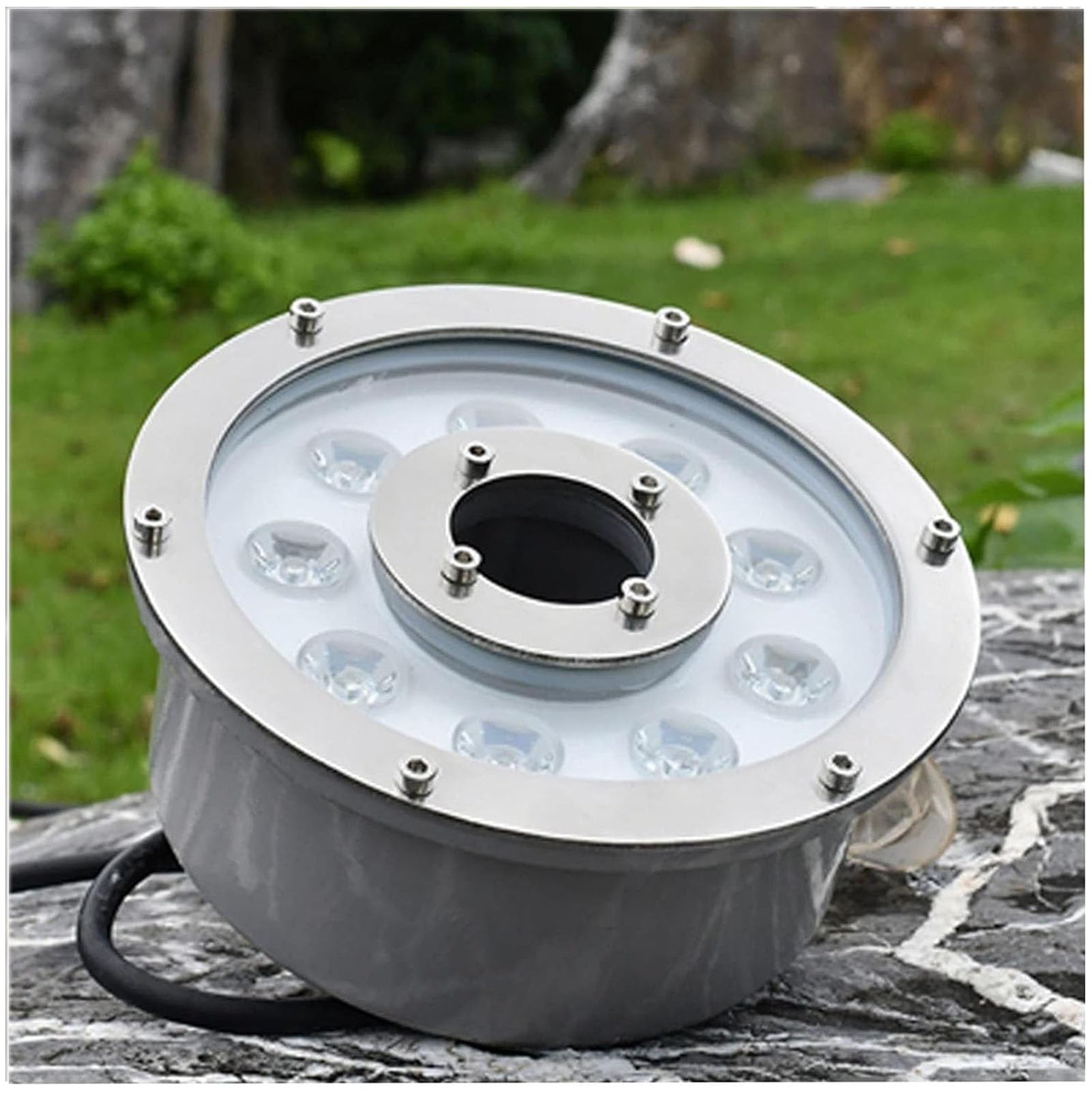 LED Pool Underwater Light, Submersible LED Ring Fountain Lamp, IP68 Waterproof Stainless Steel Landscape Lights, 12V Low Voltage Middle Hole LED Pond Lights, for Aquarium, Garde(Warm White,12W (12V))