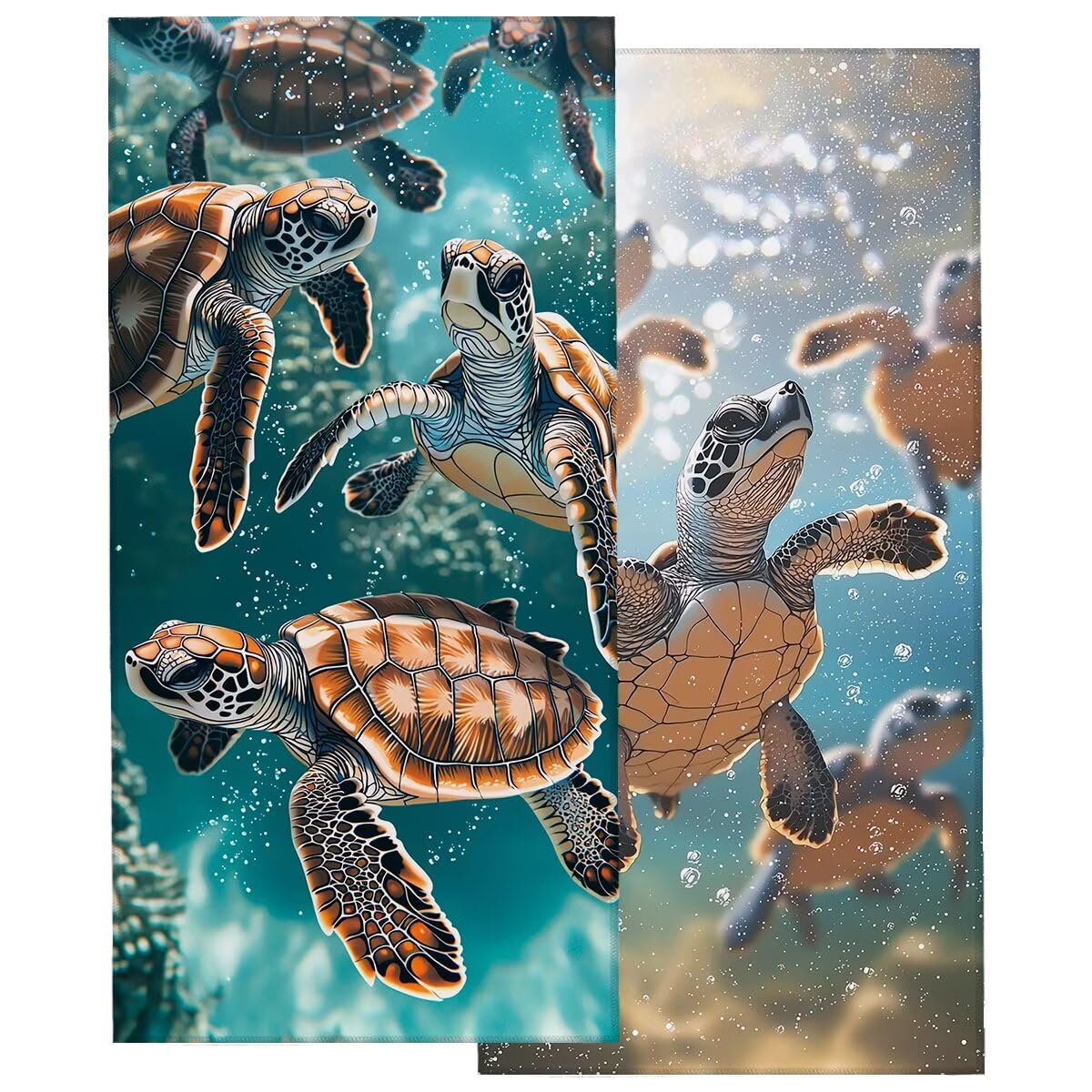 Telo Mare Microfibra, Telo Mare Grande 100x220cm 2 Pezzi, Asciugamano Palestra Donna Asciugatura Rapida, Antisabbia Asciugamano Microfibra, Leggero Asciugamani Palestra per Regalo (Tartaruga) -4306