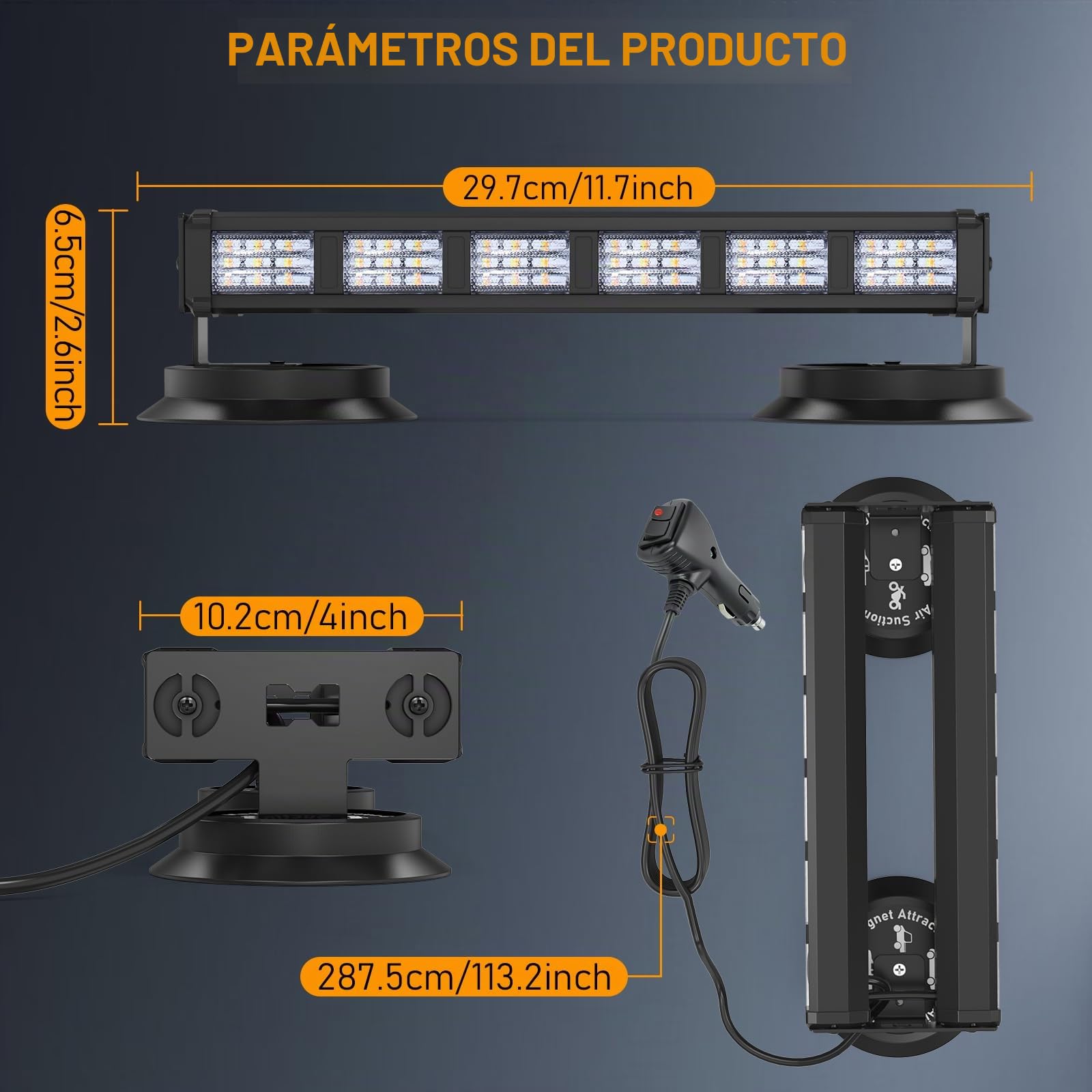 Dinfu 19 Intermitente luz estroboscópica LED de Advertencia de Doble Cara 6 Piezas COB LED Intermitente luz Ajustable 3 Colores Coche Barra de luz para el Coche camión Tractor Techo
