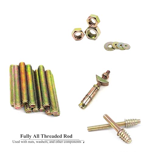 Miniatura 6 de 8pcs Color Zinc Totalmente Todo Roscado Varilla Acero al Carbono Tornillo de rosca larga 516x3 para Muebles Jardín Barandilla Montaje Montaje