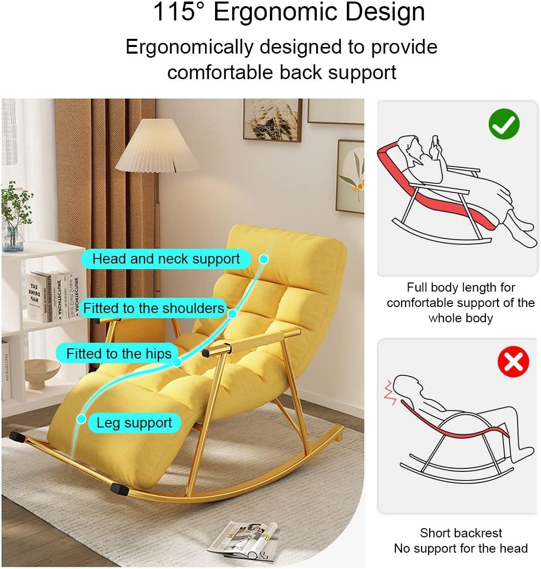 Indoor Rocking Chair Adult Recliner Modern Bedroom Living Room Chairs Armchair Back Adjustable,Single Sofa for Reading Lounge Balcony,Thick Padded (Color : Yellow)