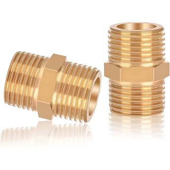 Double Nipple 1/2 Inch Brass Male Thread nutmanel Brass Double Nipple with Hexagonal AG/AG 2 Pieces for Pipe Connection