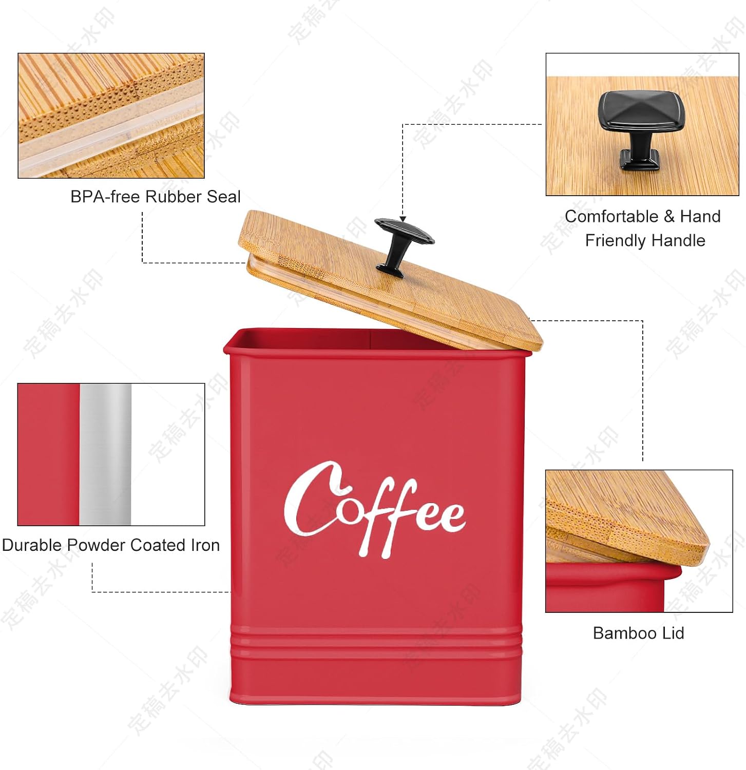 Coffee Canister,Airtight 40 oz Large Iron Black Storage Container for Coffee Grounds, Beans, Pods & More,Accessories & Gifts (Red) image 4