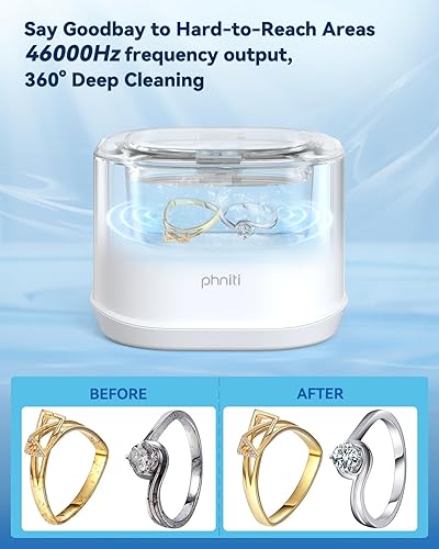 Miniatura 3 de Phniti - Limpiador ultrasónico de joyas, máquina profesional portátil de 46 kHz con temporizador para retenedores dentales, protector bucal, reloj,
