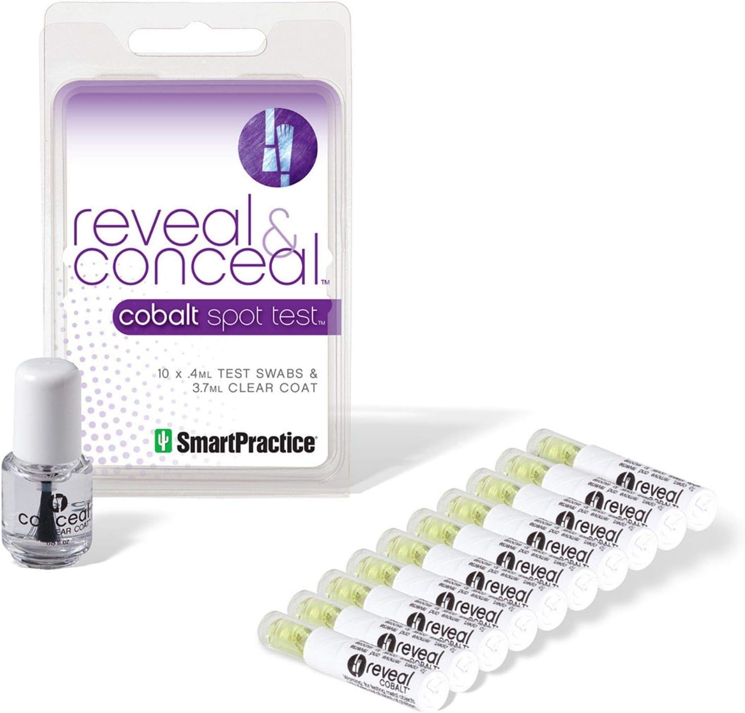 Reveal and Conceal Cobalt Test Kit by Smart Practice - Detecting Cobalt is a Snap - Test for Cobalt in Your Jewelry and Prevent Skin Exposure With Liquid Clear Coat - Includes 10 Test Swabs