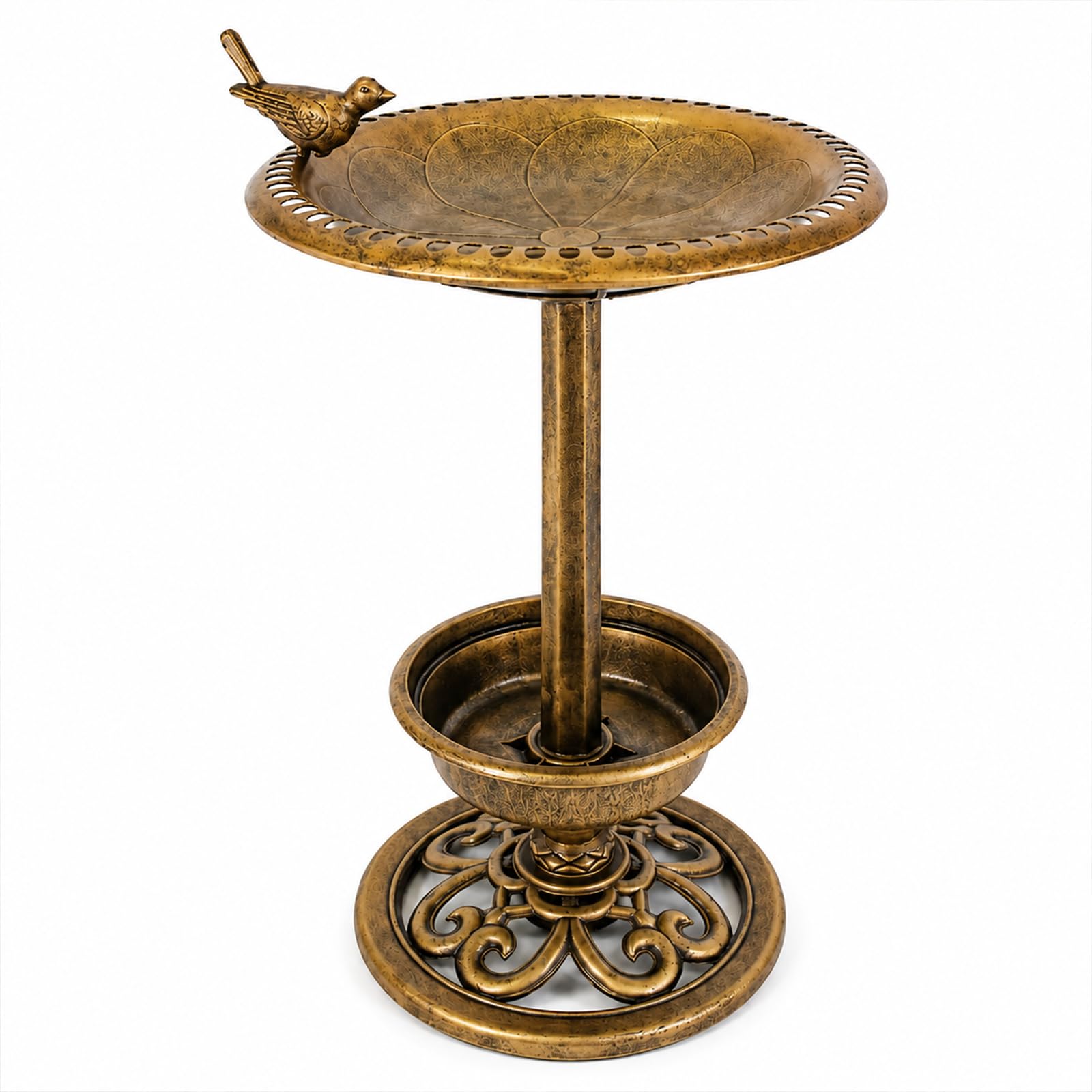 Wassertränke für Vögel, Antike Messing-Optik, Vogeltränke Garten mit Ständer, Vogelbad Stehend, Outdoor, für Terrasse, Hof und Rasen