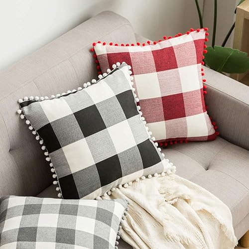 Miniatura 5 de MIULEE Juego de 2 fundas de almohada con diseño retro, estilo búfalo, con pompones, decorativos, para el sillón