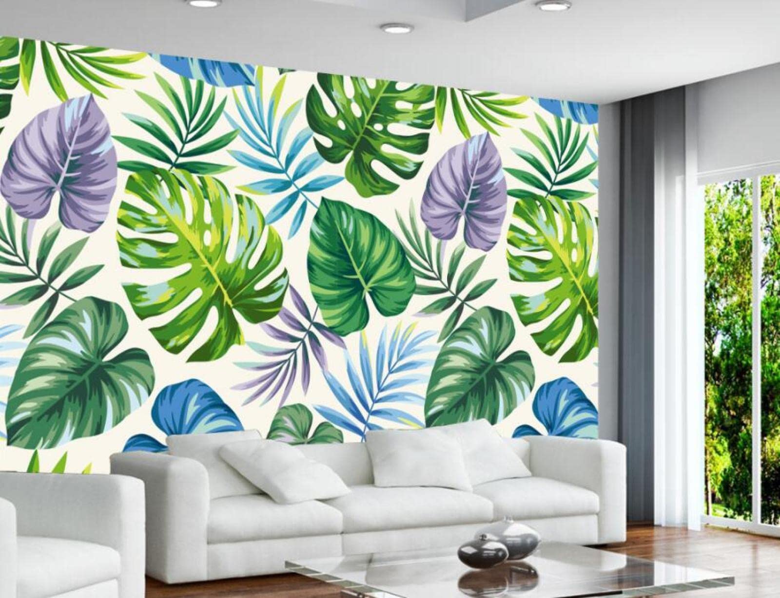 Papier peint mural 3d feuilles violettes ILIYA en tissu non tissé pour salon