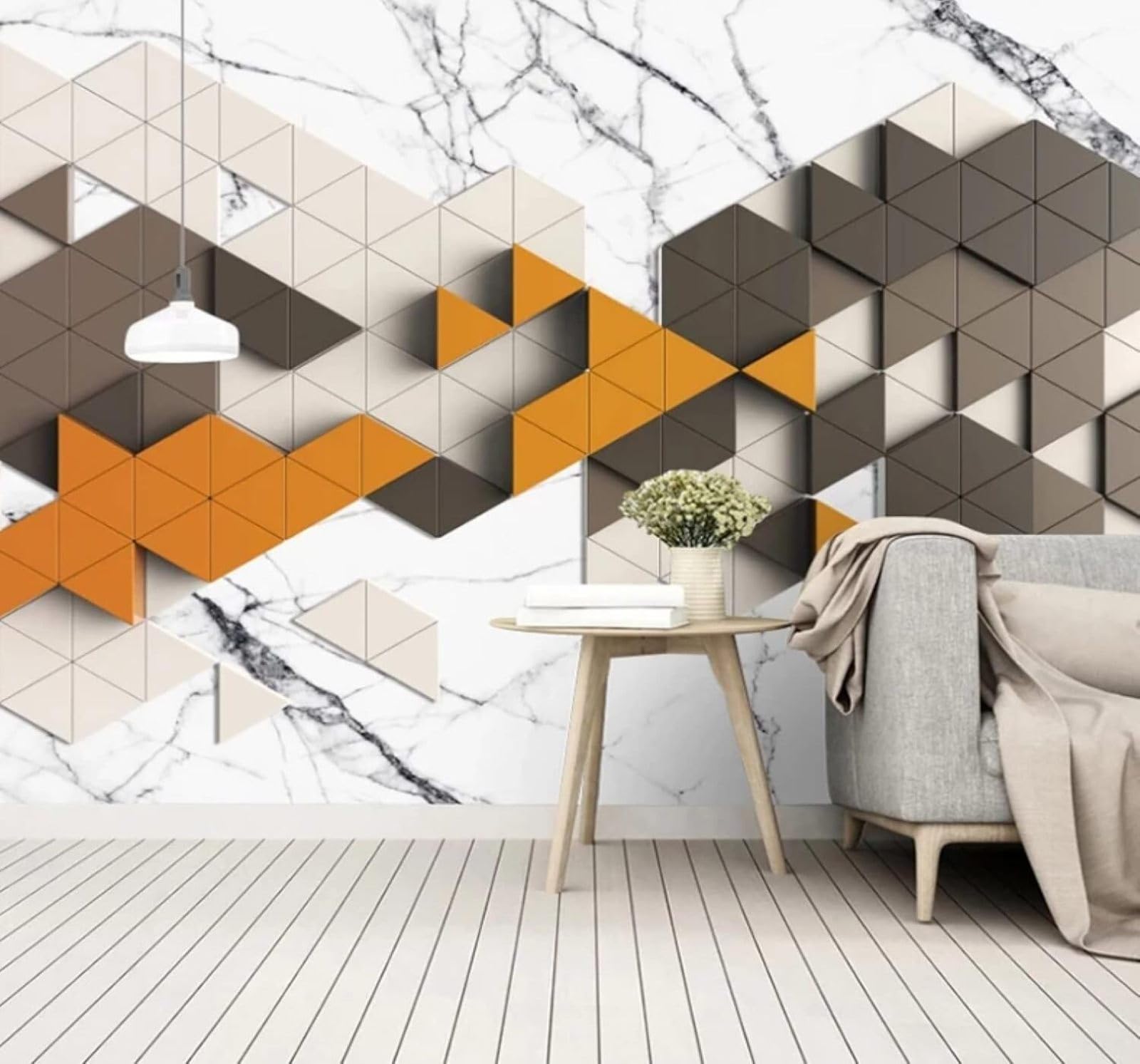 XLMING Three Dimensional Multicoloured Triangles Geometric Marble Effect 3D Wallpaper Luxury Silk Study Dining Feature Sofa Grey Bedroom Living Room Tv Decorative Wall-300cm×210cm