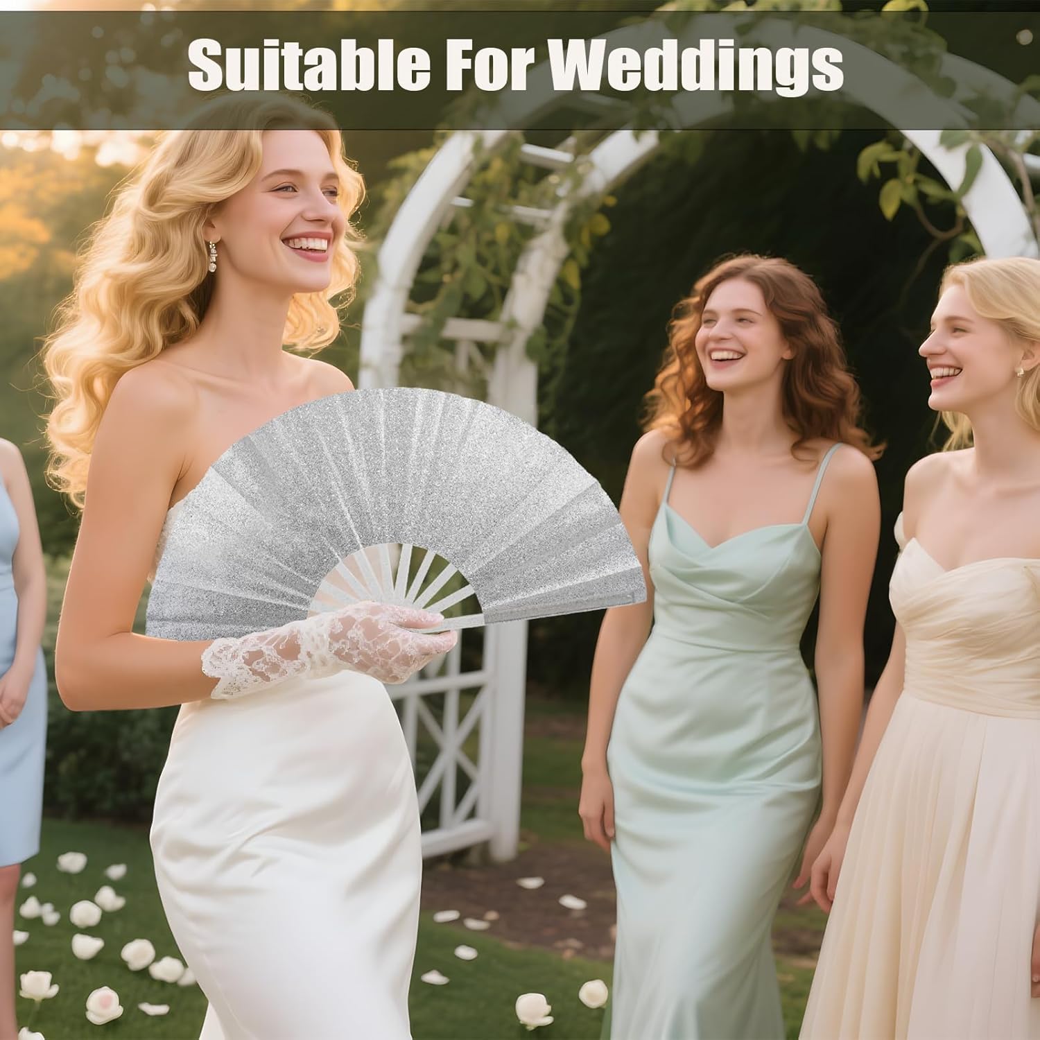 30PCS Large Handheld Rave Folding Fan for men/women,Foldable Decorative Fans,rave accessories,Used for Dance,Parties,Wedding,Music Festival, Decorations (Glitter Silvery)