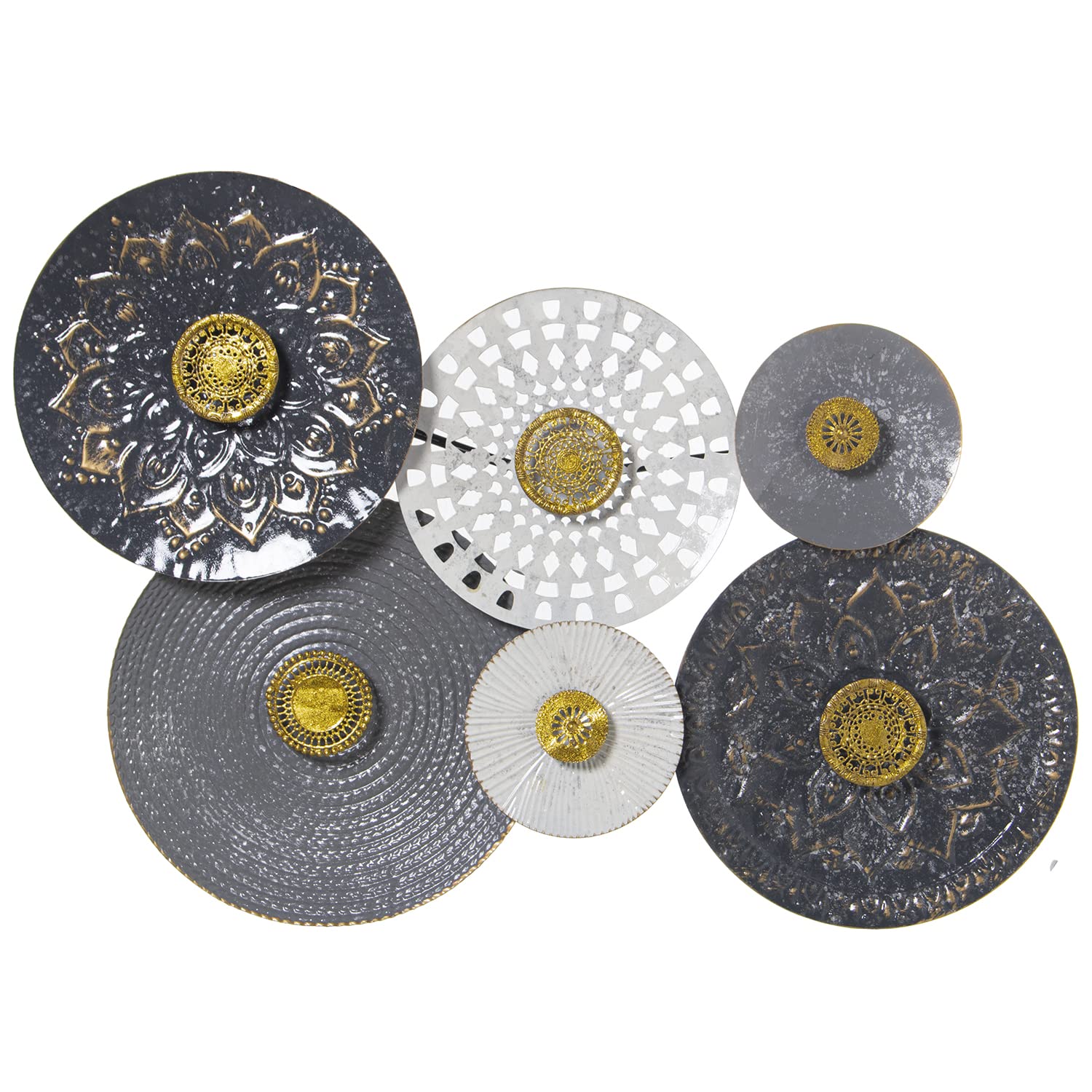 Décoration murale métal cercles blanc gris or pour habiller un grand mur vide