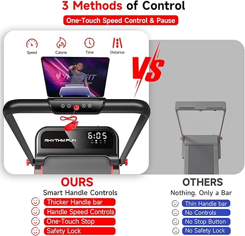 Miniatura 2 de RHYTHM FUN Treadmill with Incline, Walking Pad with Handle Bar,300lbs Walking Pad with APP, Portable Folding Walking Treadmills for Home/Office with