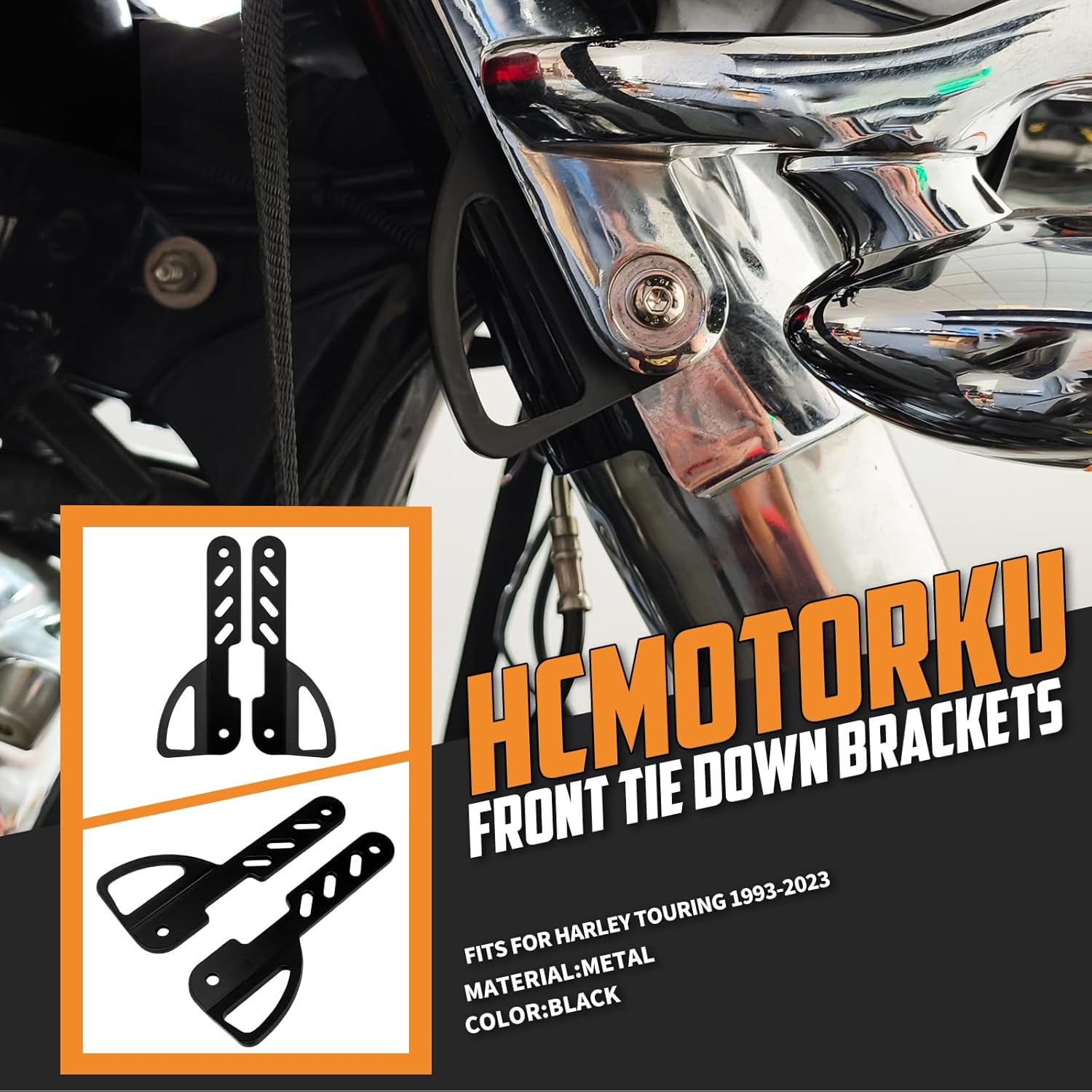 Motorcycle Front Tie Down Bracket Front Fork Trailer Holder Fit for Harley Touring Electra Glide Road King Street Road Glide Tri Glide 1993-2023 (Black)