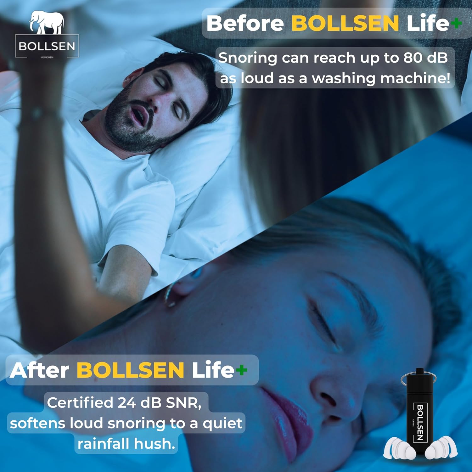 BOLLSEN Life+ Earplugs for Sleeping – Silicone Noise Cancelling Ear Plugs - 24 dB SNR Noise Damping - Comfortable for All Day & Night Wear - Easy Insertion & Removal - Durable & Reusable 100x (3)