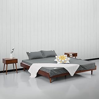 NTC Fly Wooden Bed Frame Without Headboard, Crafted from Walnut, Rubber Wood with Silent Slats and Wood Central Supports, 1000 Lb Capacity, Effortless Assembly, Queen - Dark Walnut