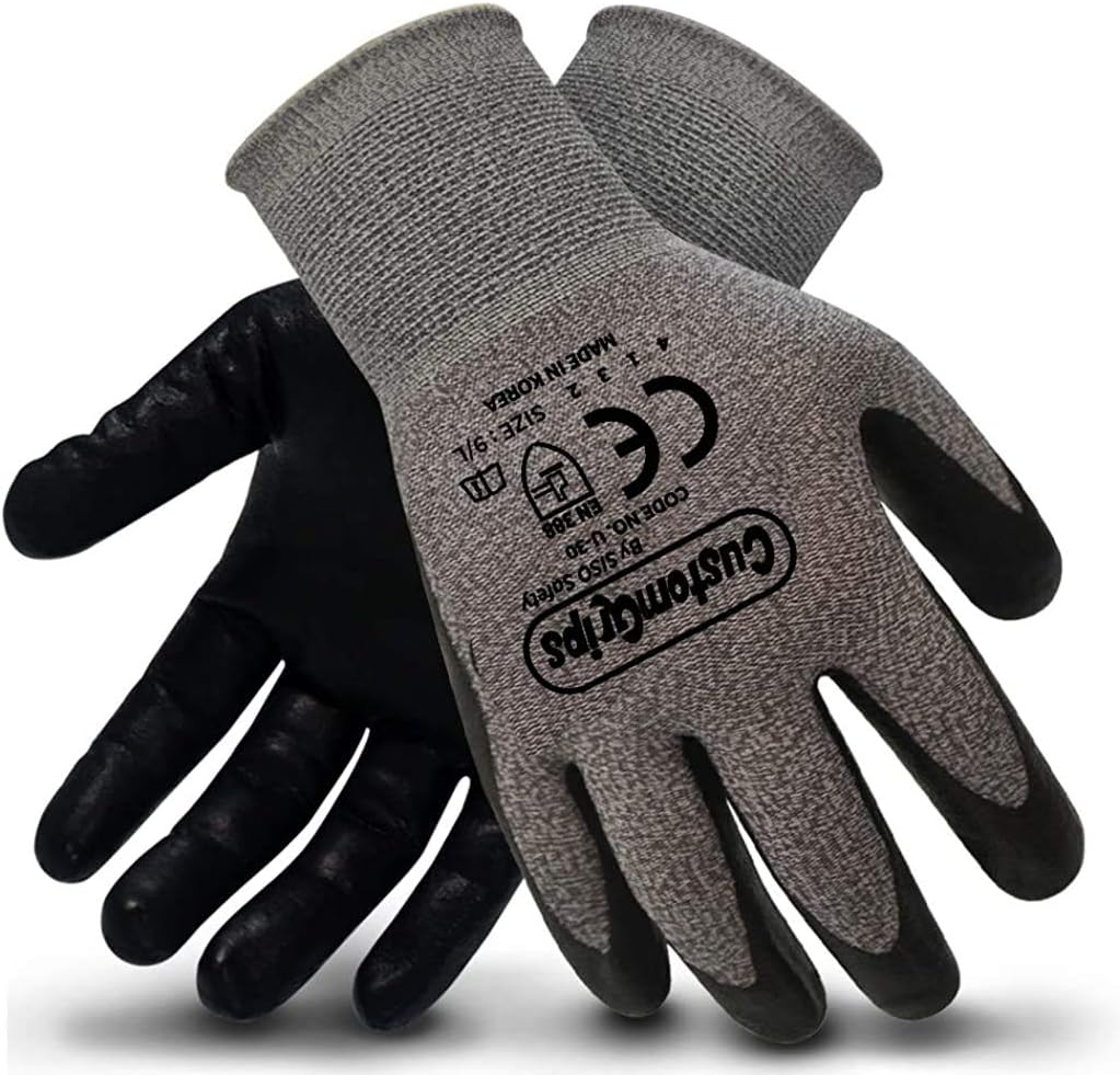 CustomGrips U30 Cut Resistant Work Gloves Level 4 Resistance, Nitrile Coated