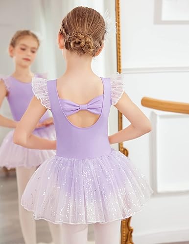 Miniatura 3 de Zaclotre Leotardos de ballet con volantes de manga corta con falda de tutú, vestido de baile para niñas