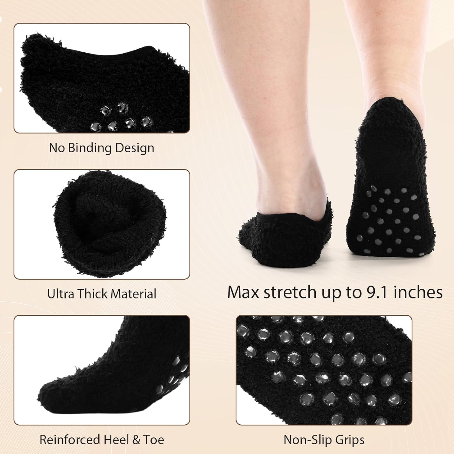 Foaincore 10 Pairs Cozy Winter Fuzzy Women Socks Fluffy Grip Slippers Non Skid Soft Winter Slipper Socks with Grippers for Women Adult House Home Yoga Christmas Gifts
