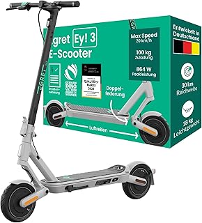 Egret Ey! Serie E-Scooter mit Straßenzulassung | Bis zu 65Km Reichweite und 1520 Watt Peak, 20km/h, Luftreifen, Dual Bremsen, App (Wählbar Ey! 1, Ey! 2, Ey! 3, Ey! 6, Ey! 7)