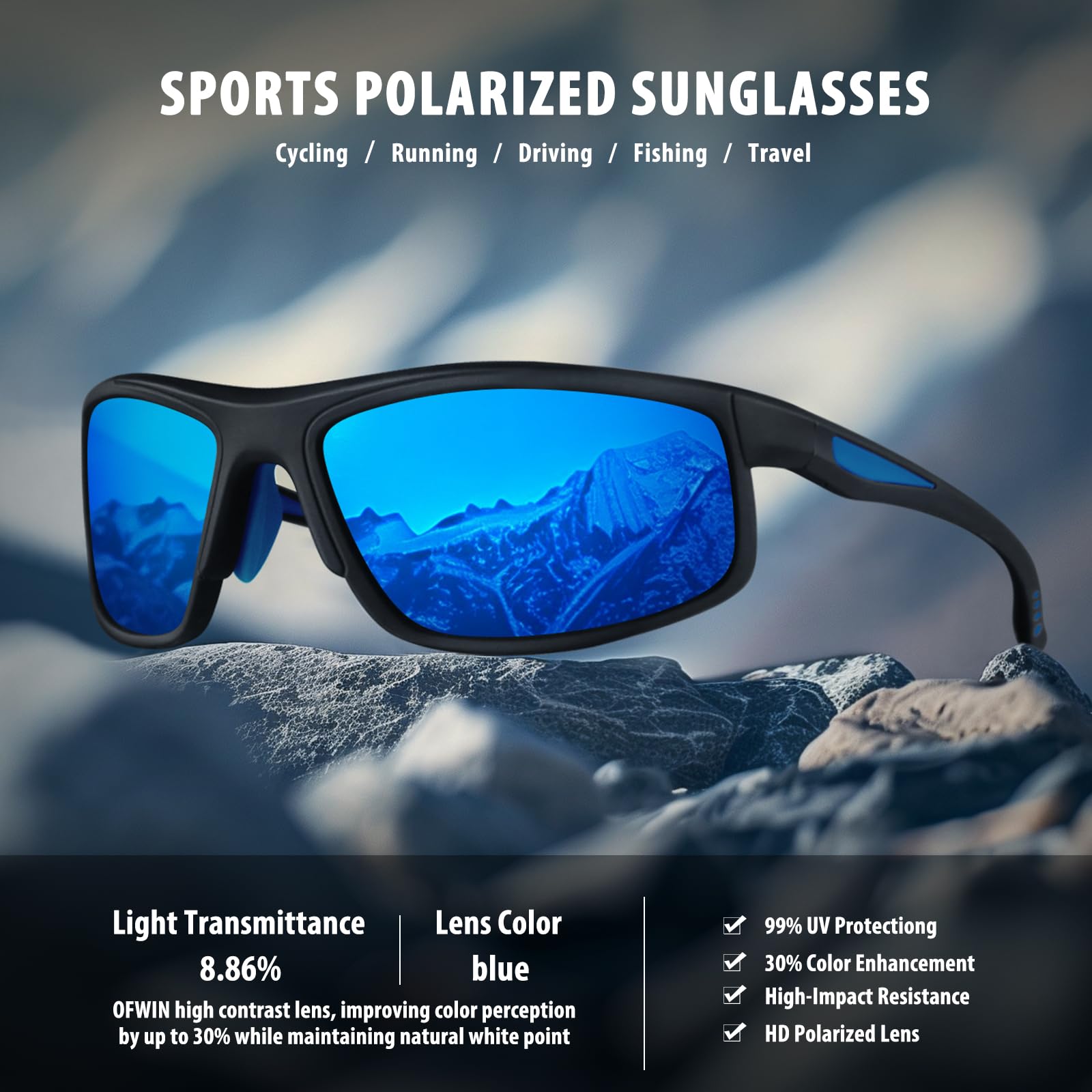 Occhiali da sole sportivi per uomo e donna, polarizzati, protezione UV, pesca, guida, ciclismo, corsa, avvolgenti