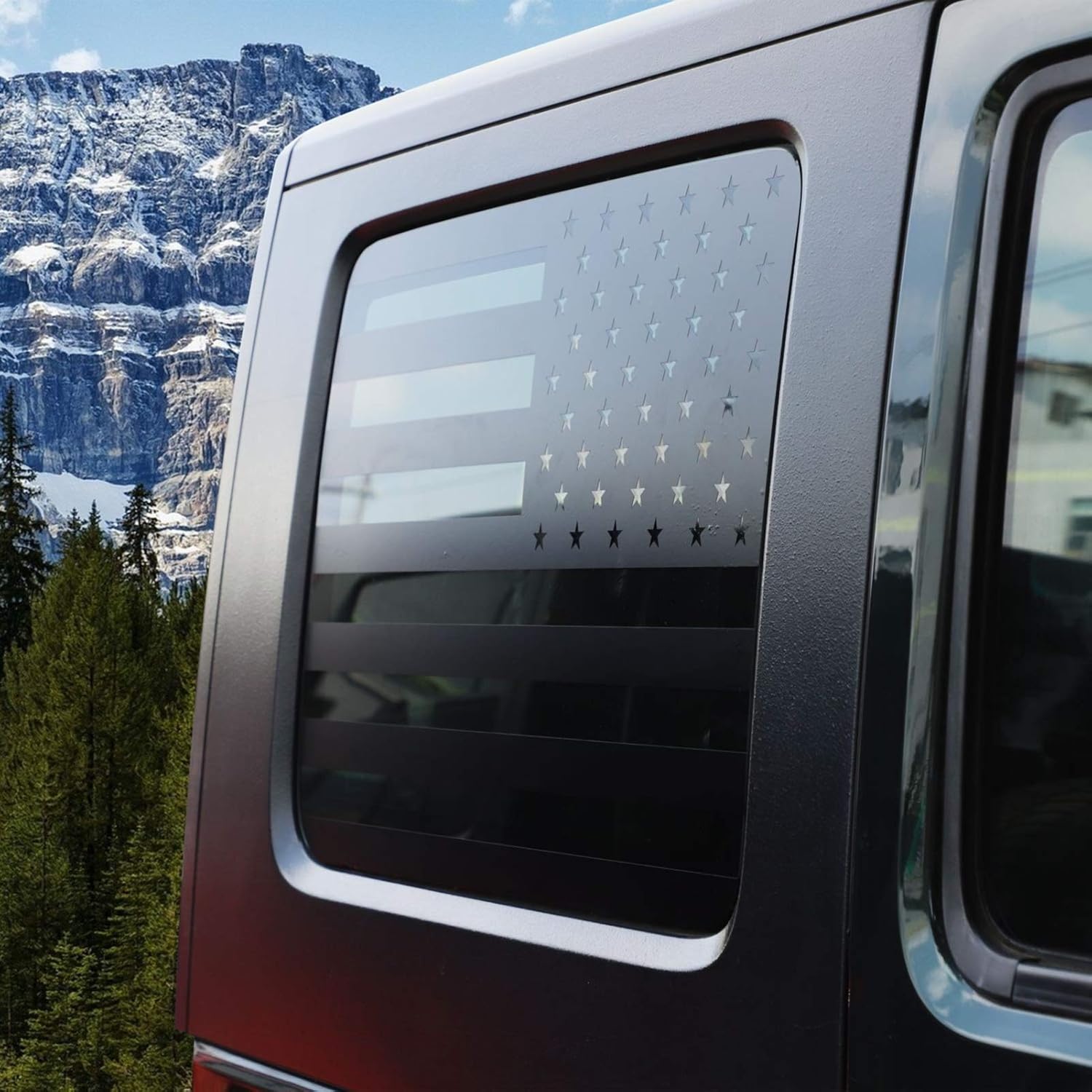 JeCar American Flag Window Decal Vinyl Rear Window Sticker for 2007-2010 Jeep Wrangler JKU (4 Door)