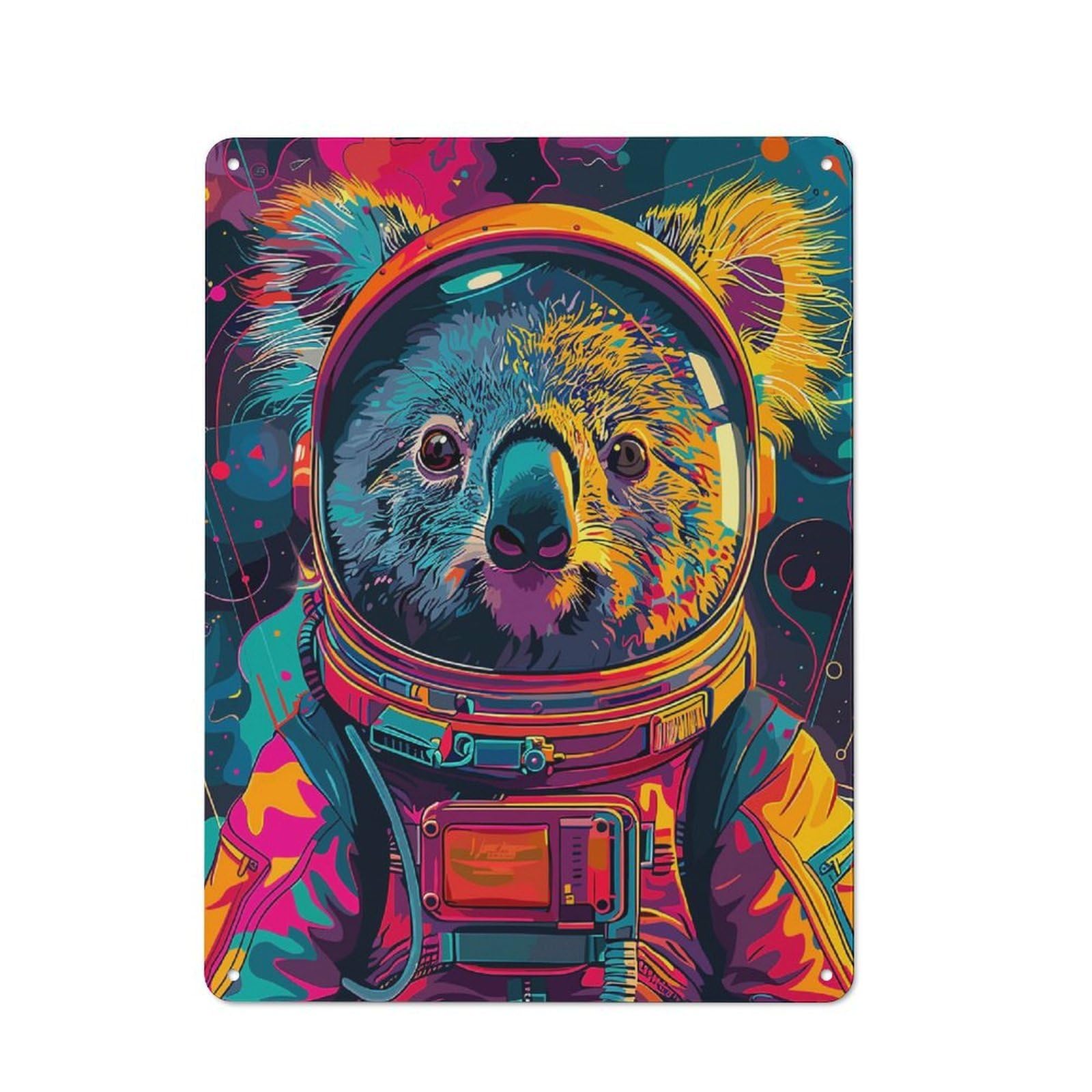 Junmoney Astronaut Koala Space Vintage Tin Sign 40X30cm For Garden Room Or Summerhouse, For A Newly Organised Room And Metal Sign Display