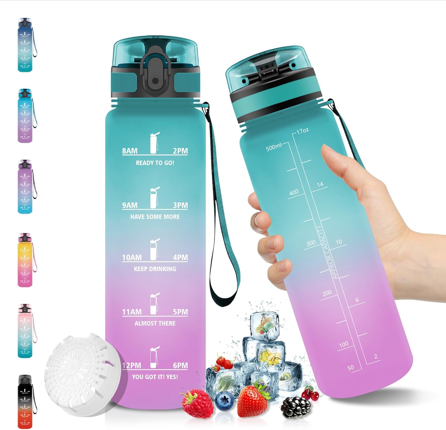 Grsta Sports Water Bottle, Water Bottle 500ml, Drinks Bottle with Time