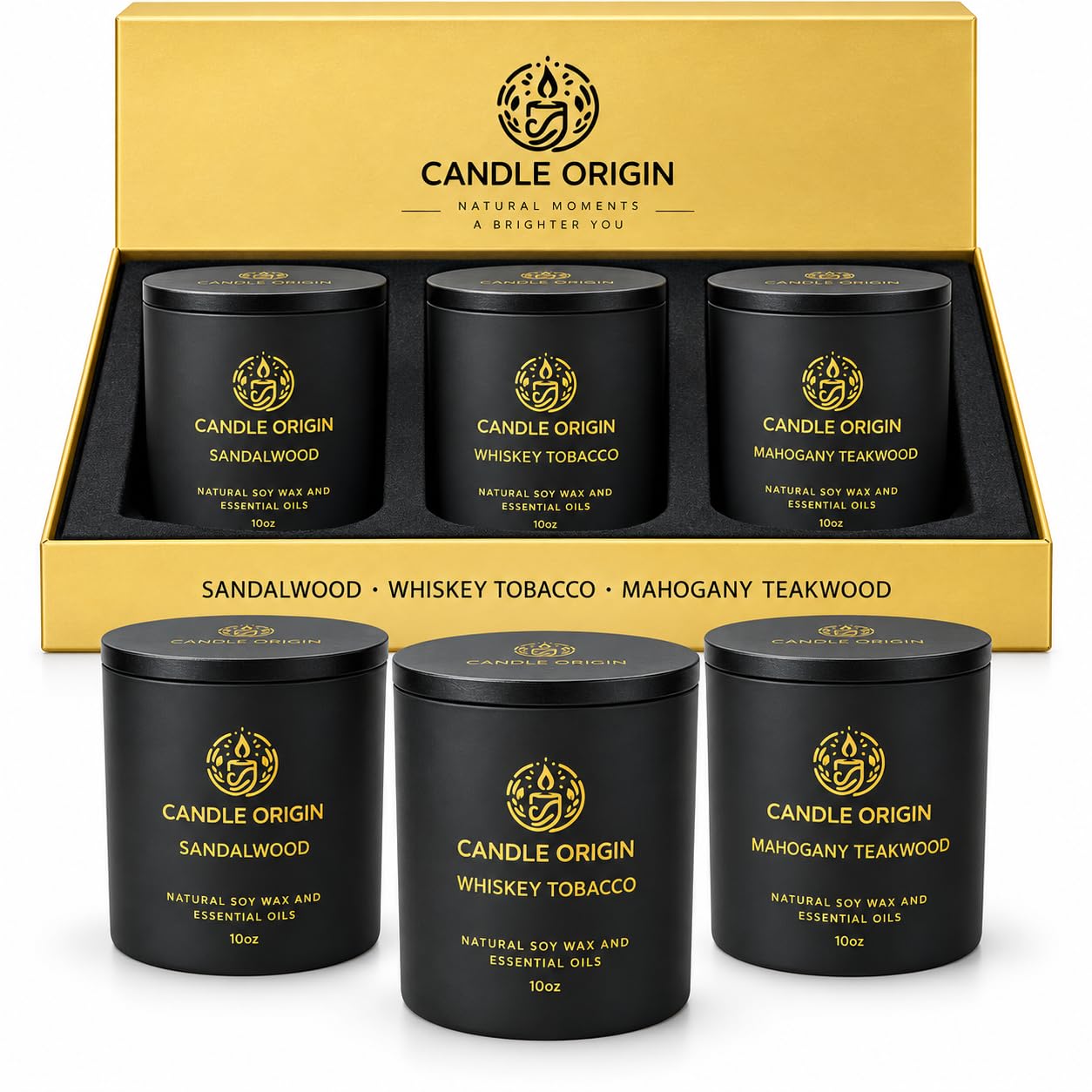 Scented Candles for Men, Luxury Gift Set 3x10oz, Strong Long Lasting Soy