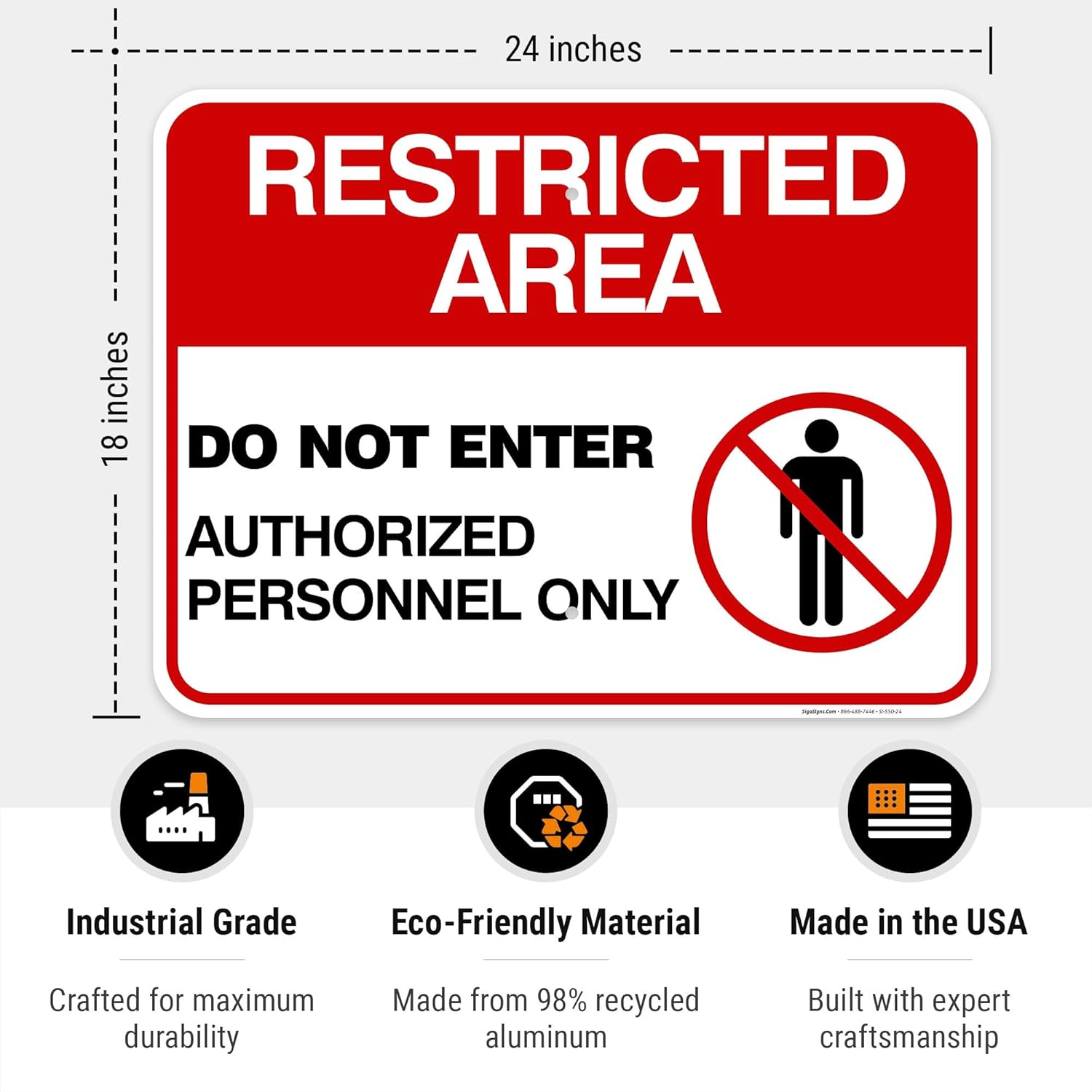 Restricted Area Do not Enter Authorized Personnel Only Graphic Sign, 18x24 Inches, Rust Free .063 Aluminum, Fade Resistant, Made in USA by Sigo Signs